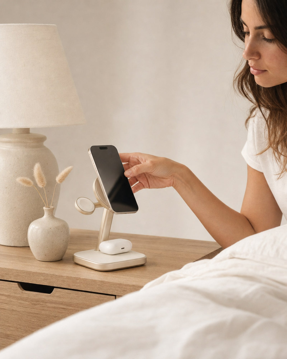 3-in-1 Magnetic Charging Stand styled and in use