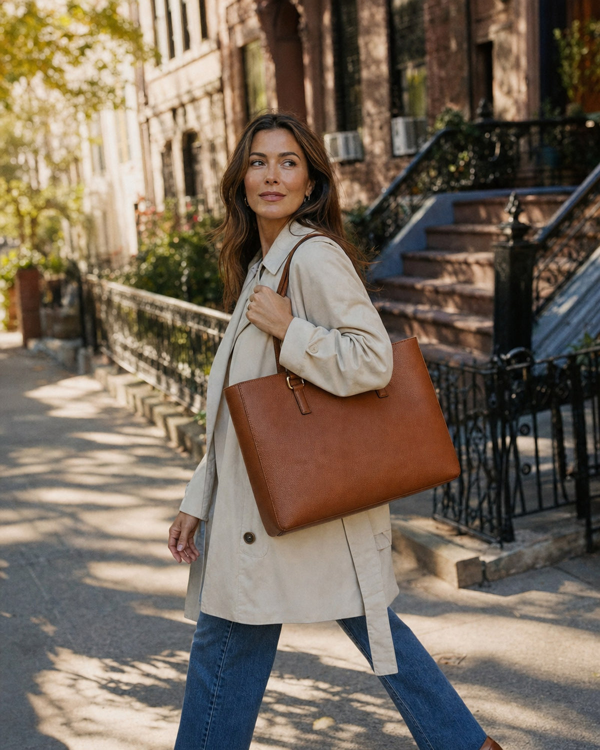 The Marlow Leather Tote styled and in use