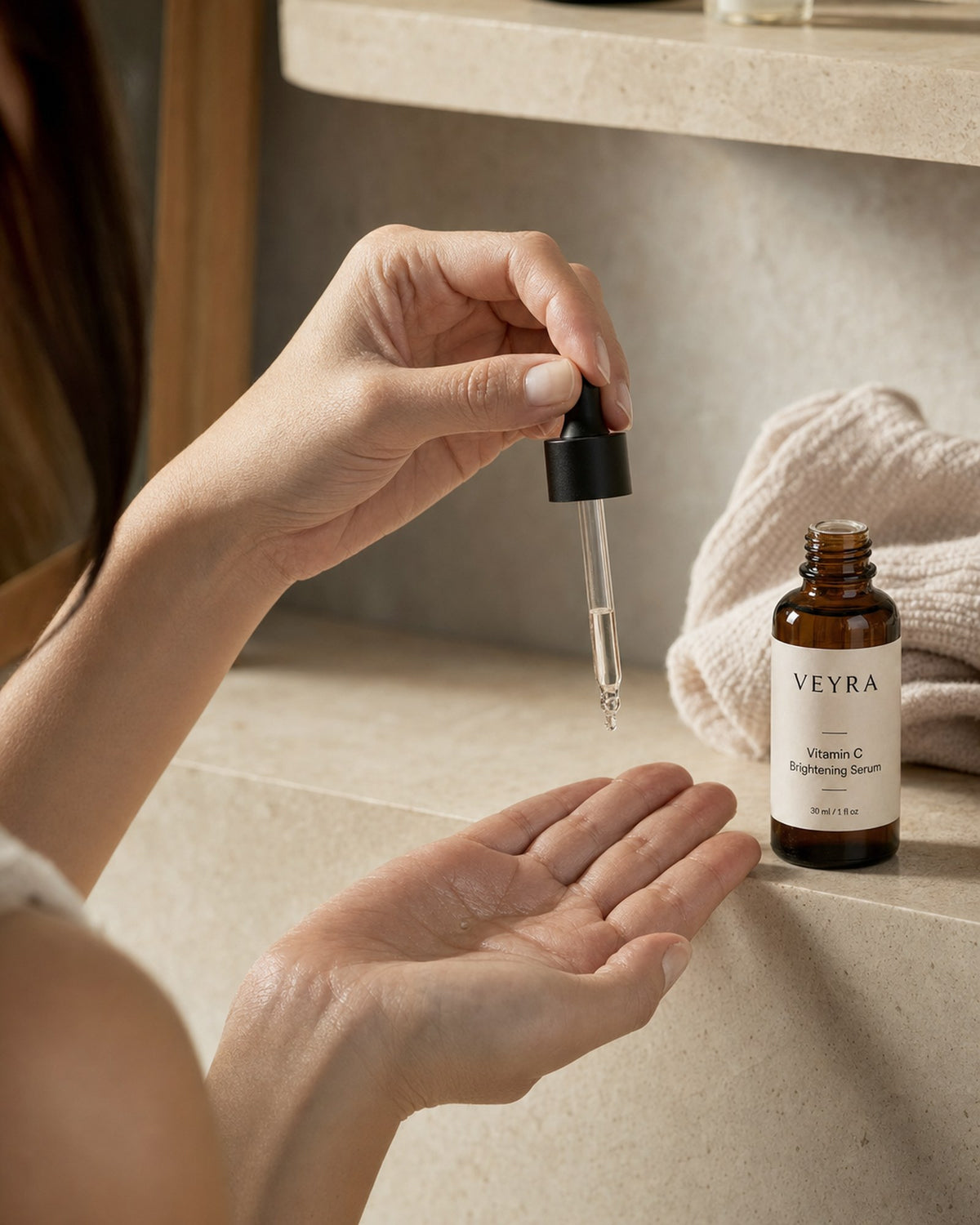 Vitamin C Brightening Serum styled and in use